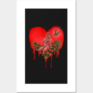 LOVE HEART with BUTTERFLY and ROSES - Graffiti Style (Red) Posters and Art
